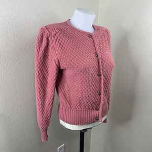 Geiger Women’s 100% Cotton Beautiful Rose Pink Cardigan Sweater Sz 38 US 8 Small